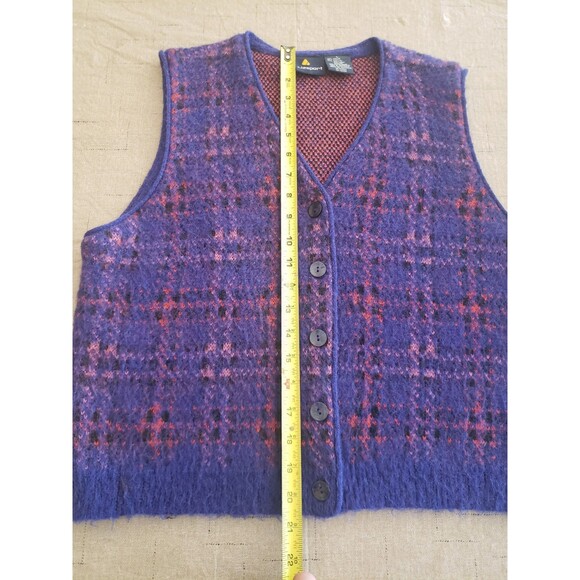 Vintage 90s LizSport Purple Plaid Mohair Button Up Academia Sweater Vest Sz L - Picture 13 of 14
